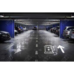 Signalétique lumineuse borne recharge électrique parking sous-terrain