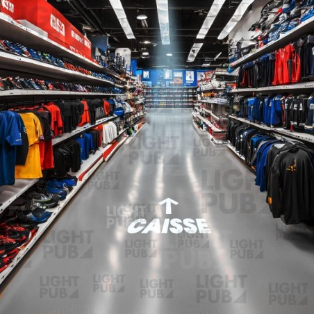 Flèche lumineuse au sol parcours client magasin de sport