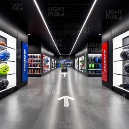 Flèche lumineuse sol magasin de sport parcours client circulaire