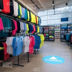Signalétique lumineuse projetée au sol magasin de sport