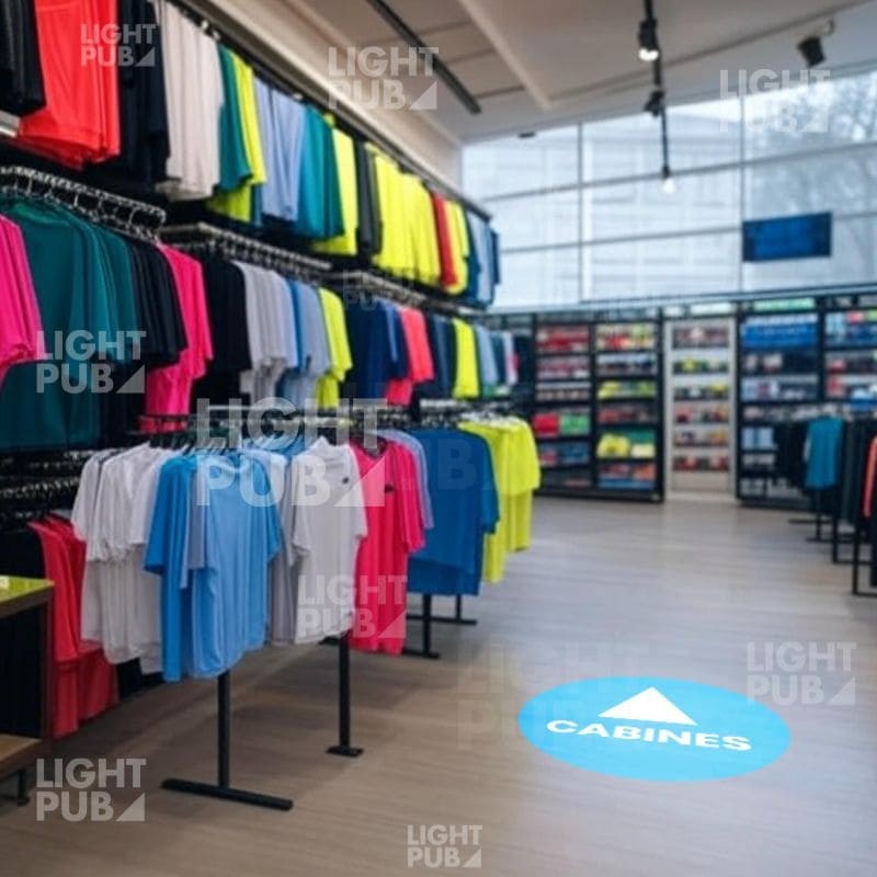 Signalétique lumineuse projetée au sol magasin de sport Signalétique lumineuse projetée au sol magasin de sport